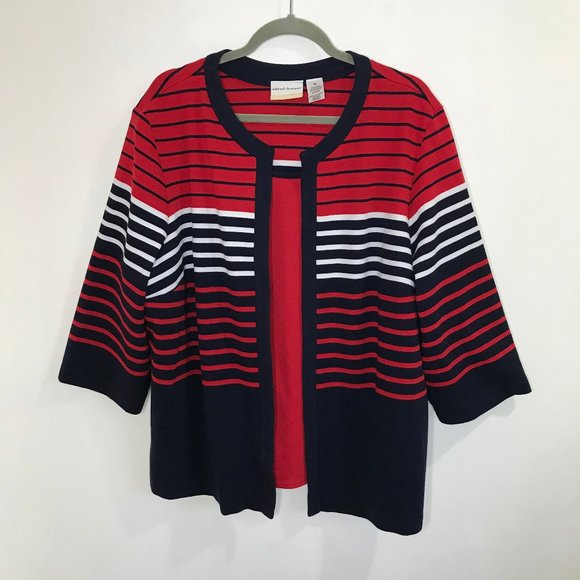 Alfred Dunner Sweaters - Alfred Dunner Cardigan Shirt Sweater Set Plus 3X Red Navy Blue Striped Knit